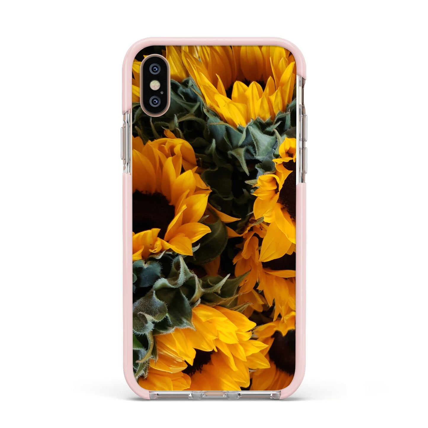 Sunflower Apple iPhone Xs Impact Case Pink Edge on Gold Phone