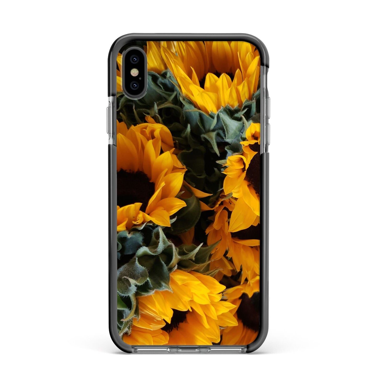 Sunflower Apple iPhone Xs Max Impact Case Black Edge on Black Phone