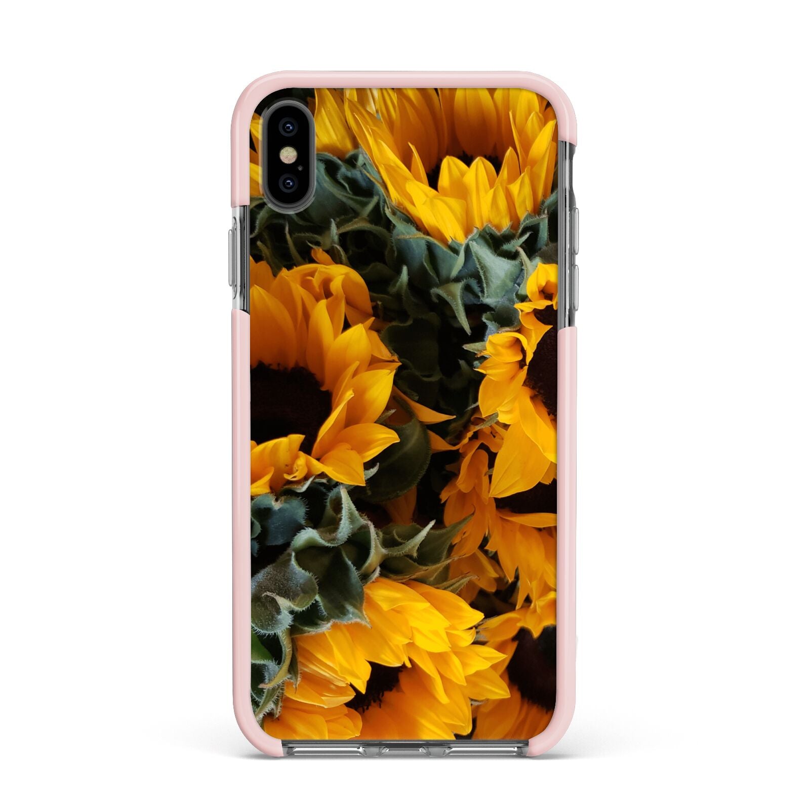 Sunflower Apple iPhone Xs Max Impact Case Pink Edge on Black Phone