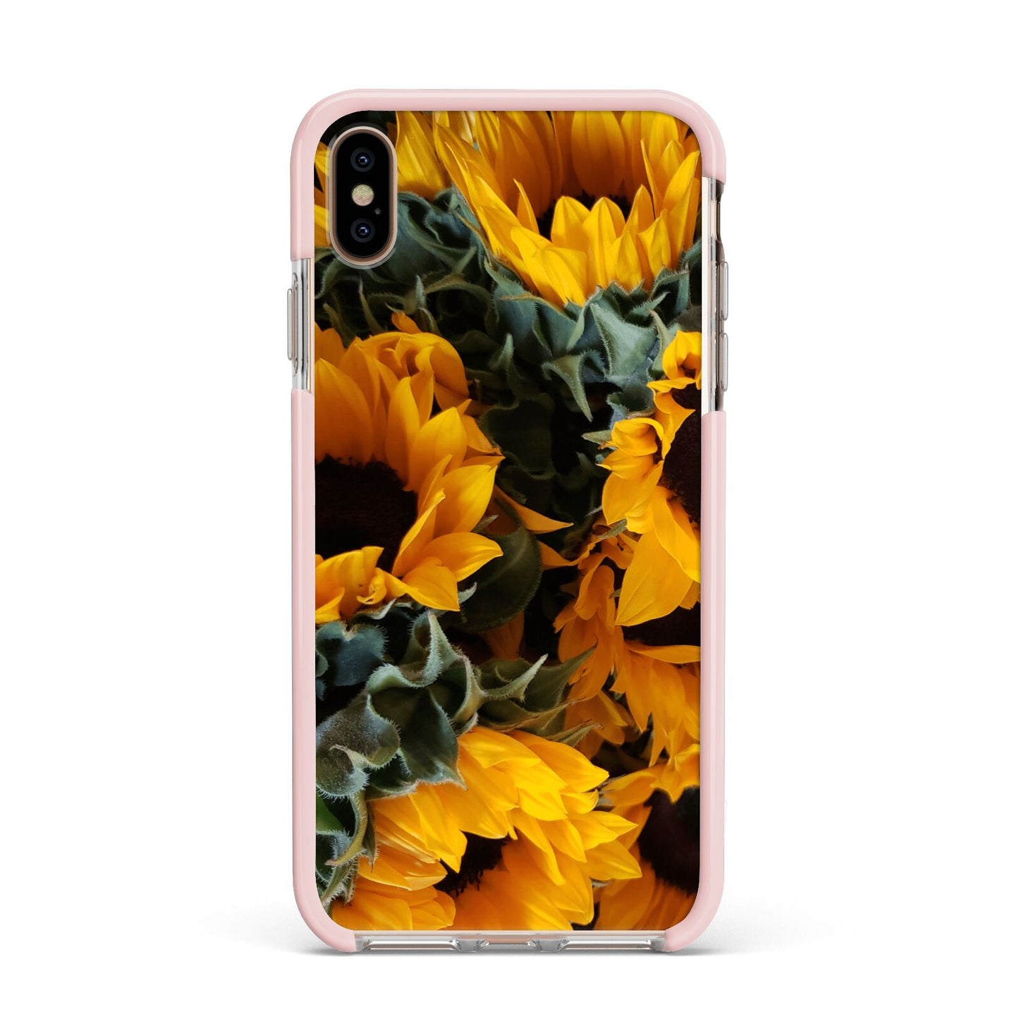 Sunflower Apple iPhone Xs Max Impact Case Pink Edge on Gold Phone