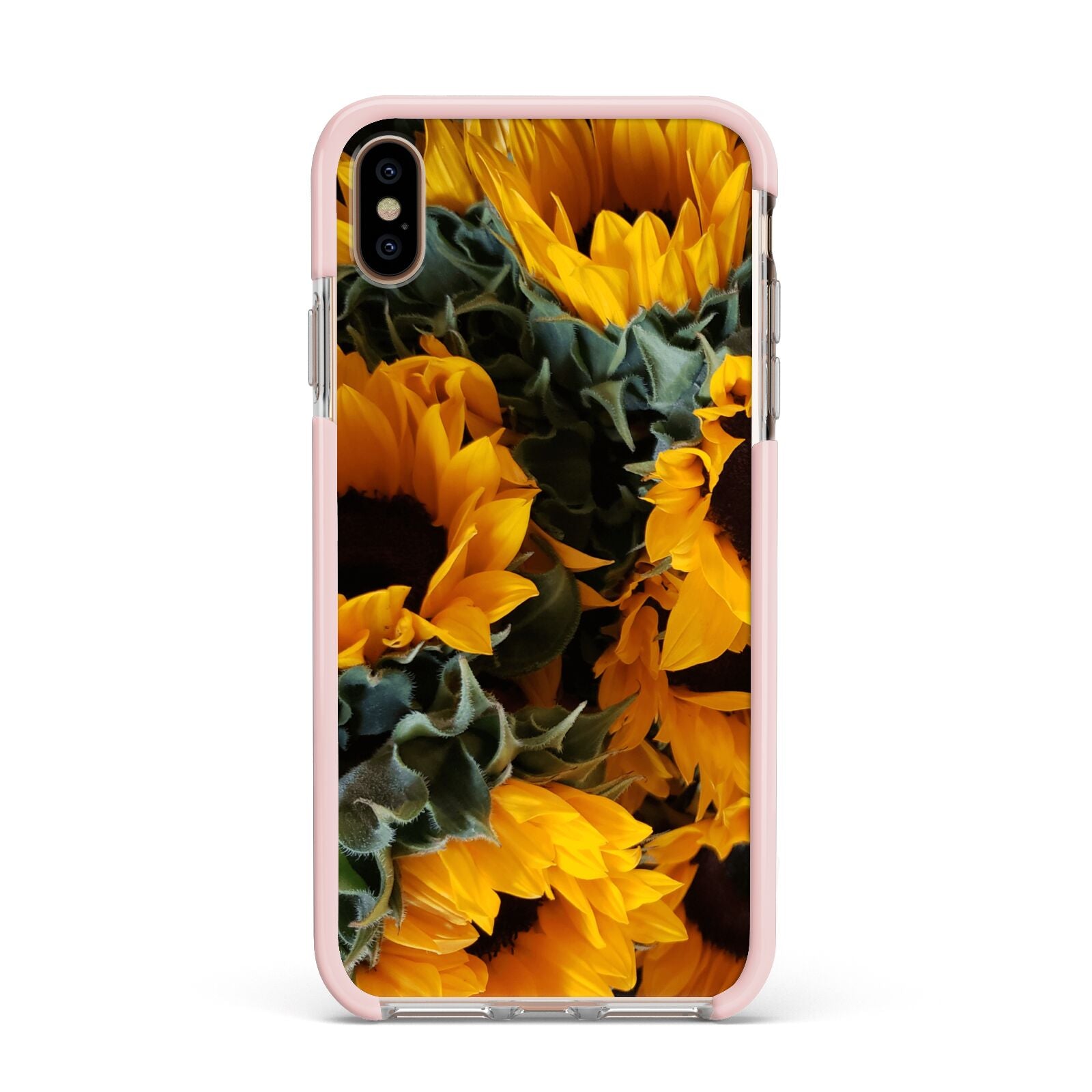 Sunflower Apple iPhone Xs Max Impact Case Pink Edge on Gold Phone