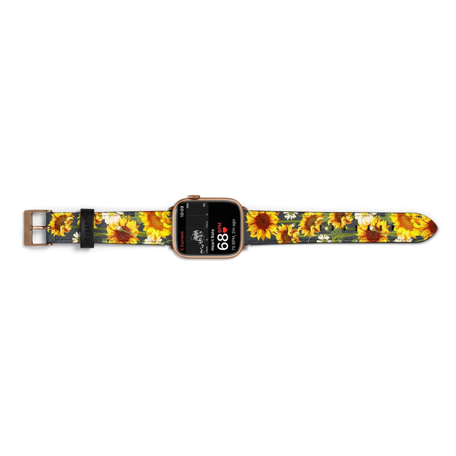 Sunflower Floral Apple Watch Strap Size 38mm Landscape Image Gold Hardware