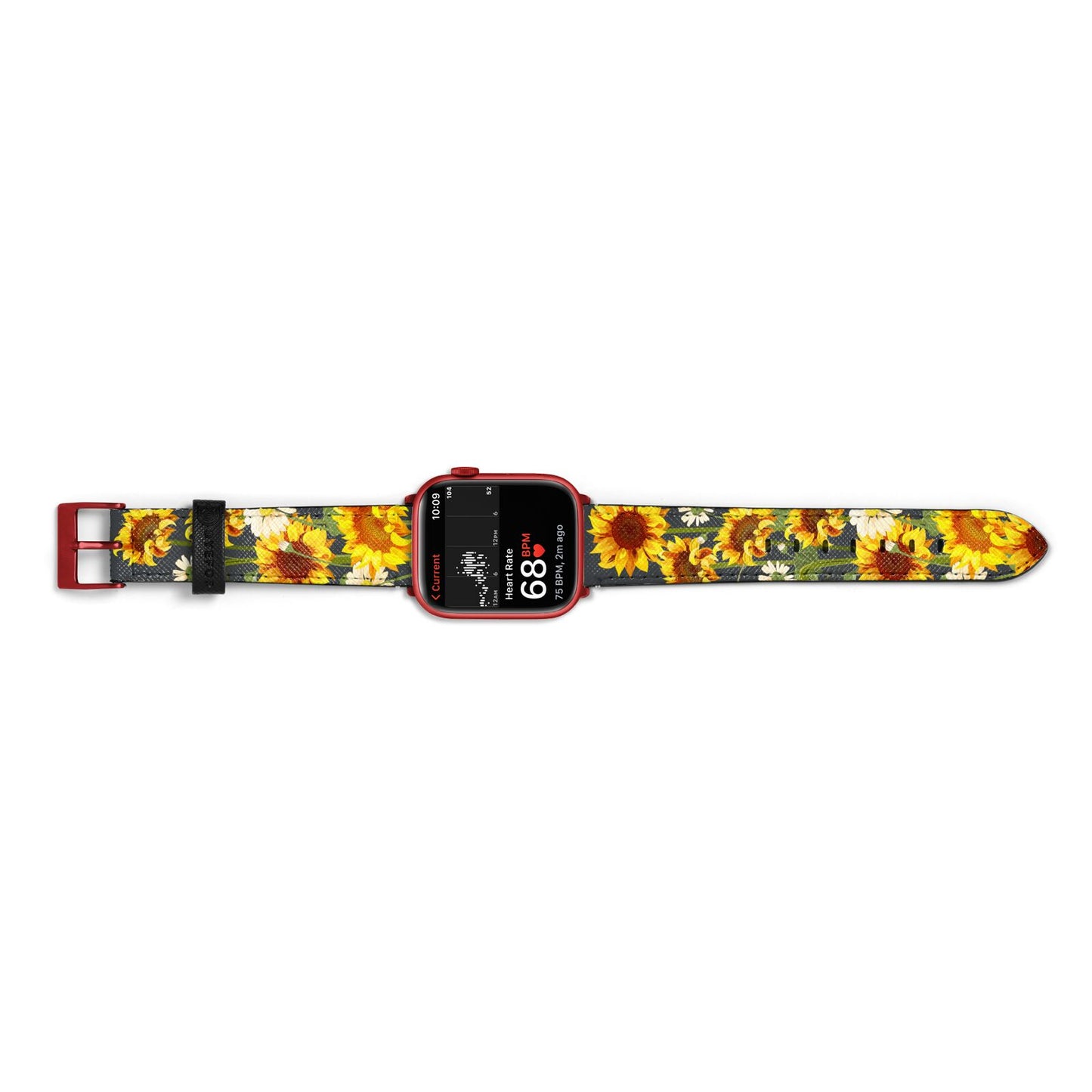 Sunflower Floral Apple Watch Strap Size 38mm Landscape Image Red Hardware
