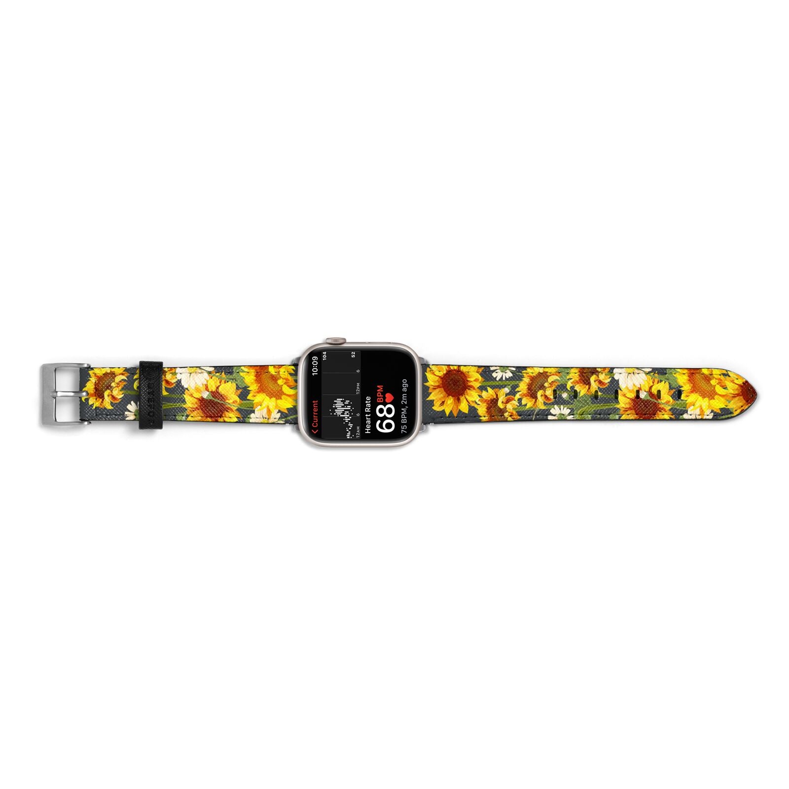 Sunflower Floral Apple Watch Strap Size 38mm Landscape Image Silver Hardware