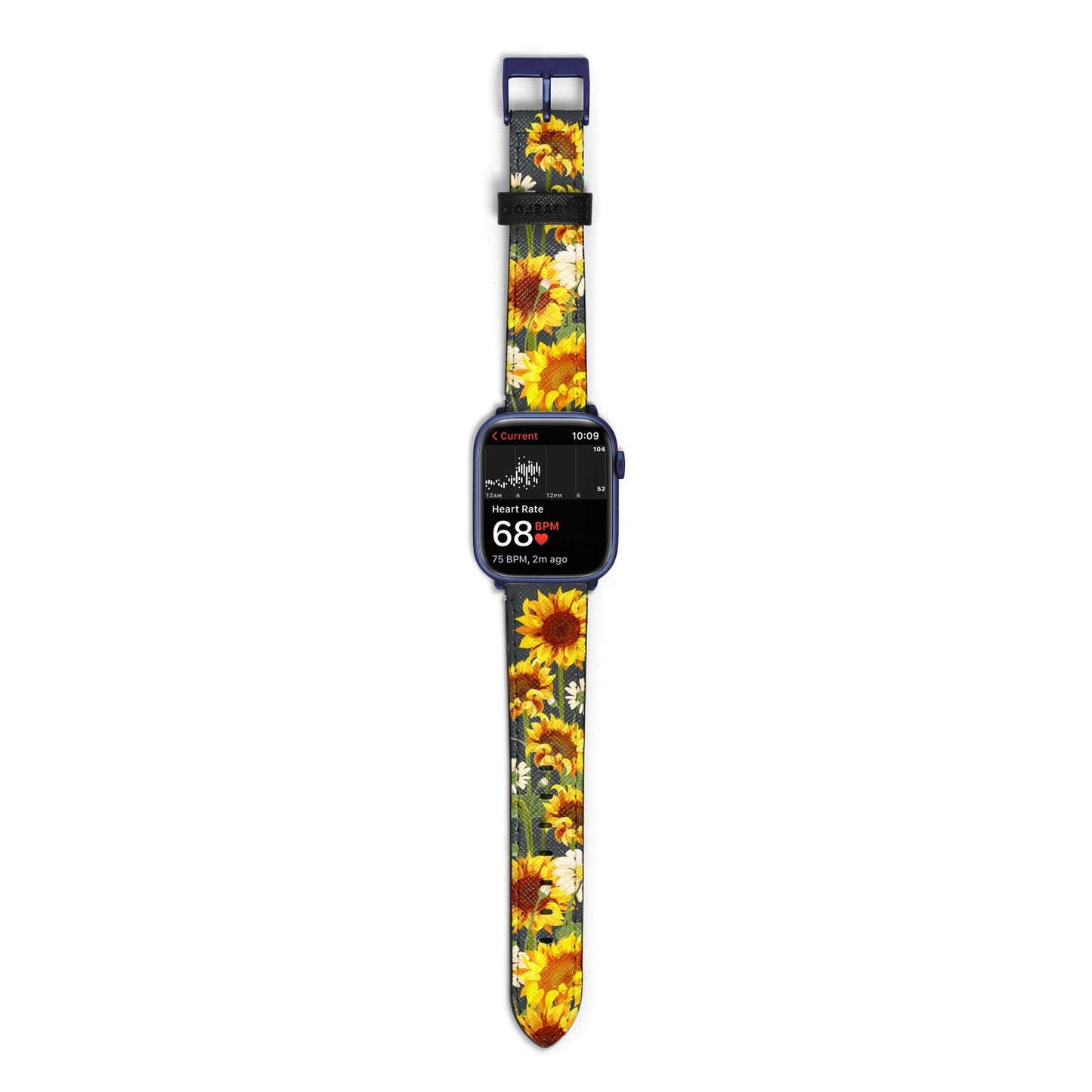 Sunflower Floral Apple Watch Strap Size 38mm with Blue Hardware