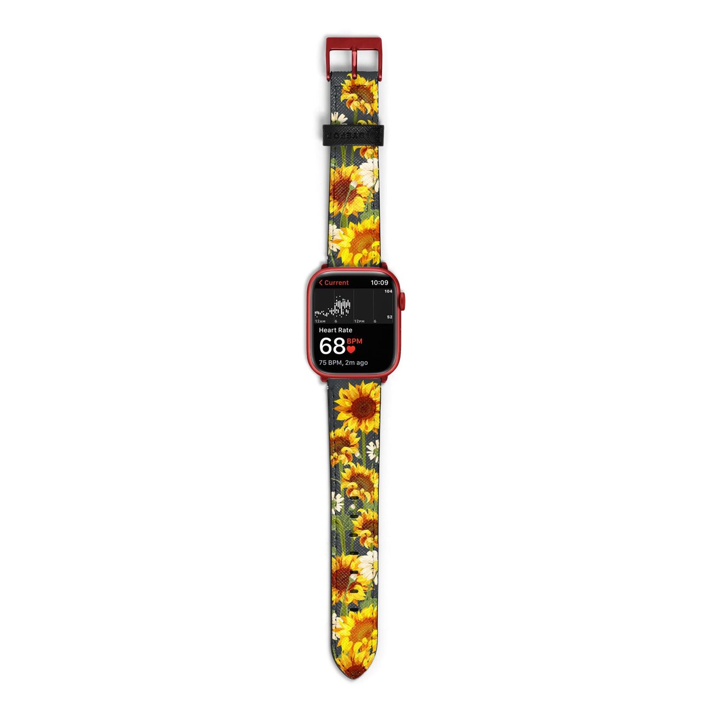 Sunflower Floral Apple Watch Strap Size 38mm with Red Hardware