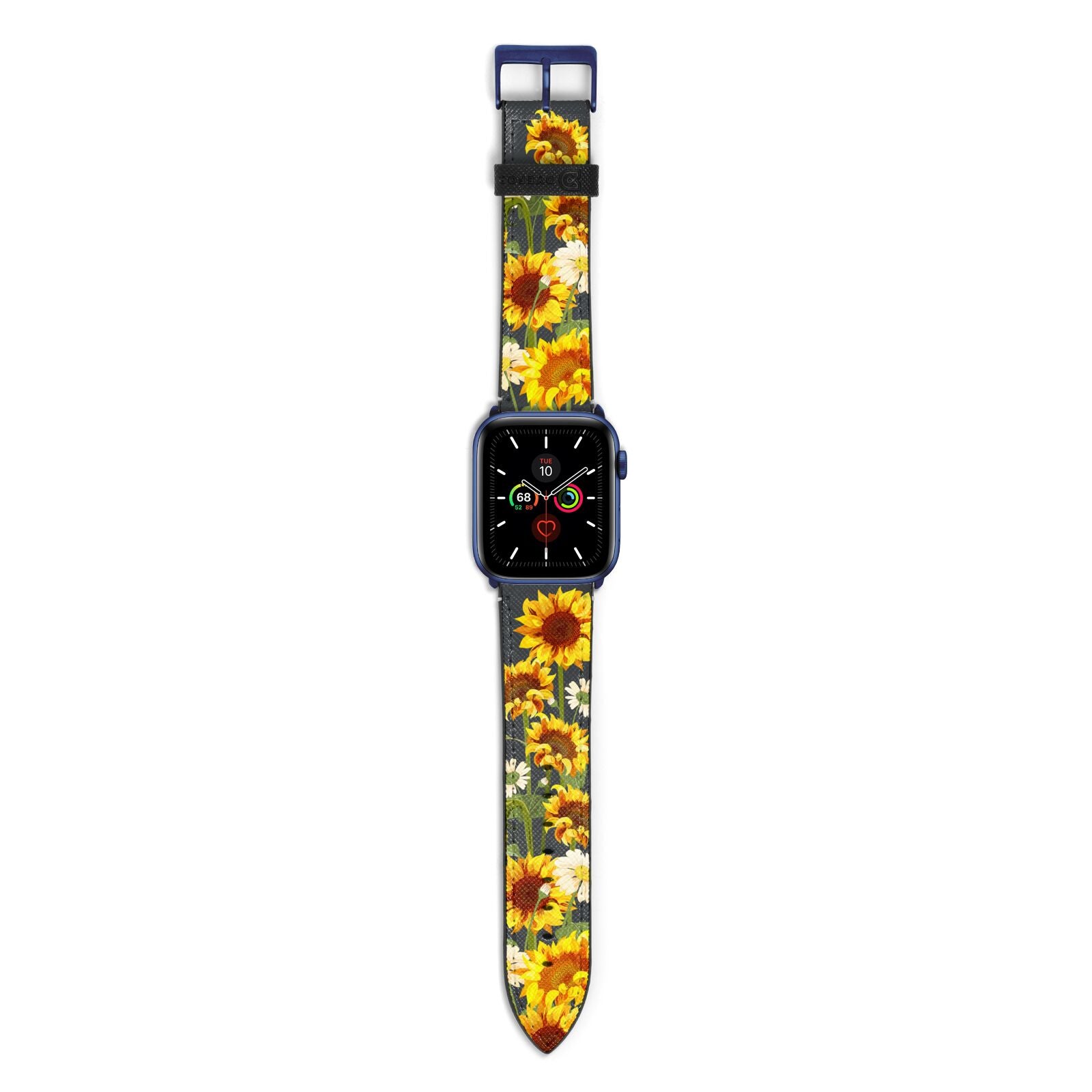 Sunflower Floral Apple Watch Strap with Blue Hardware