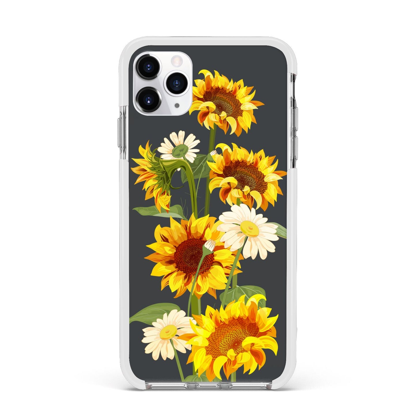 Sunflower Floral Apple iPhone 11 Pro Max in Silver with White Impact Case