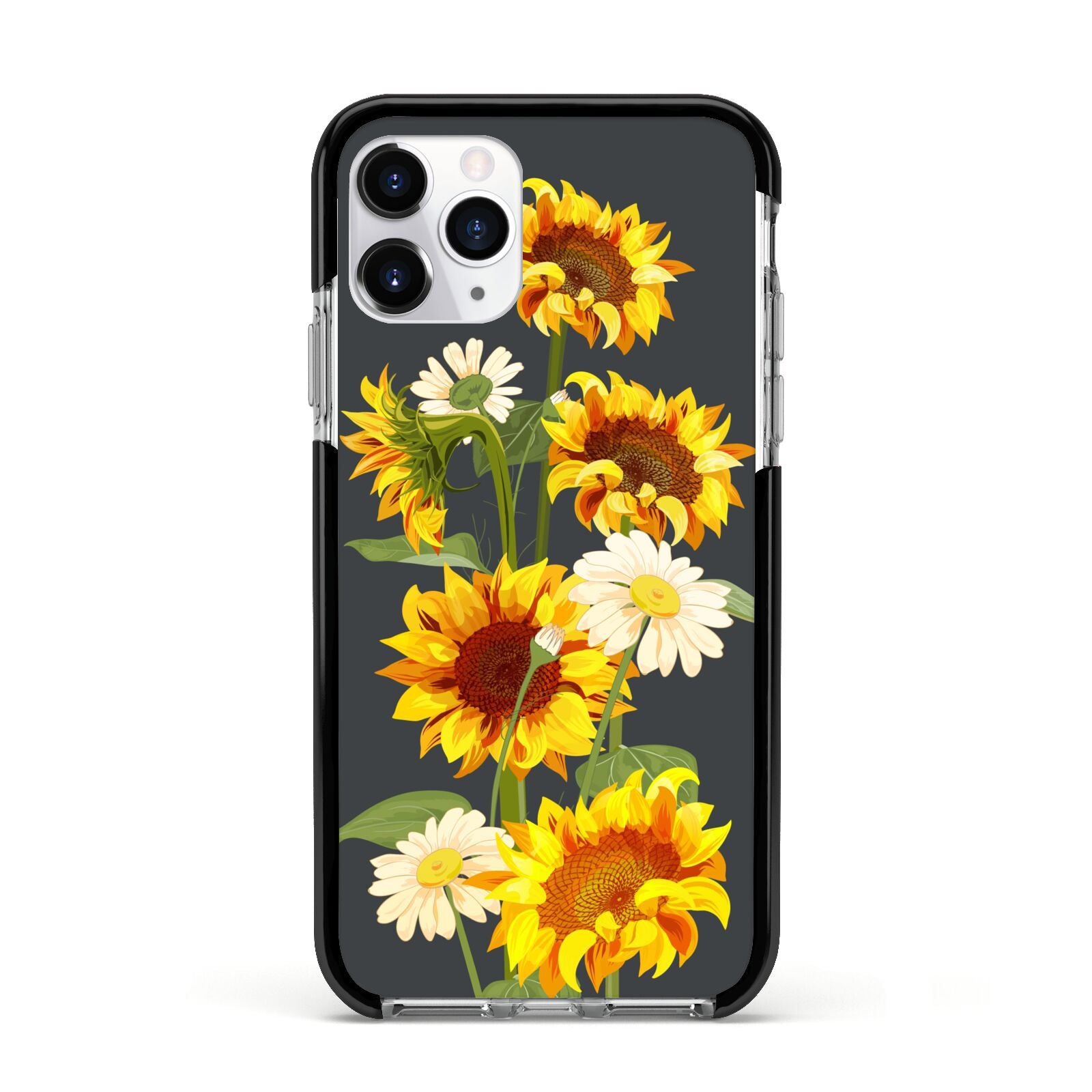 Sunflower Floral Apple iPhone 11 Pro in Silver with Black Impact Case