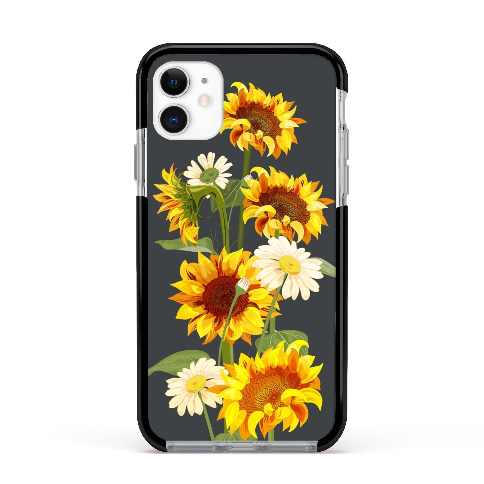 Sunflower Floral Apple iPhone 11 in White with Black Impact Case