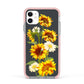 Sunflower Floral Apple iPhone 11 in White with Pink Impact Case