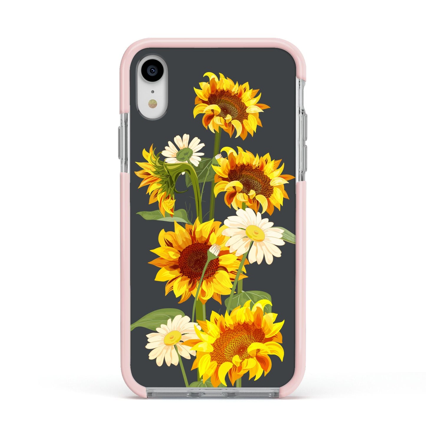 Sunflower Floral Apple iPhone XR Impact Case Pink Edge on Silver Phone