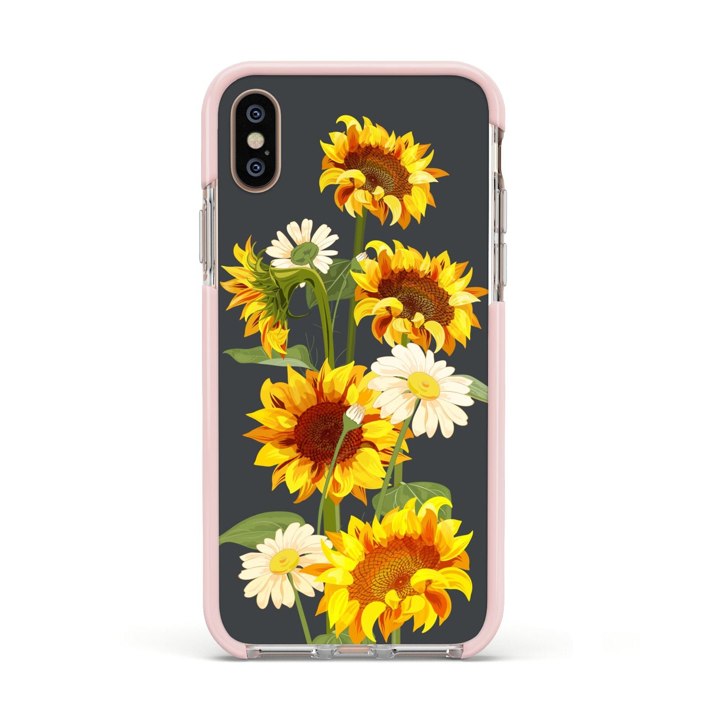 Sunflower Floral Apple iPhone Xs Impact Case Pink Edge on Gold Phone