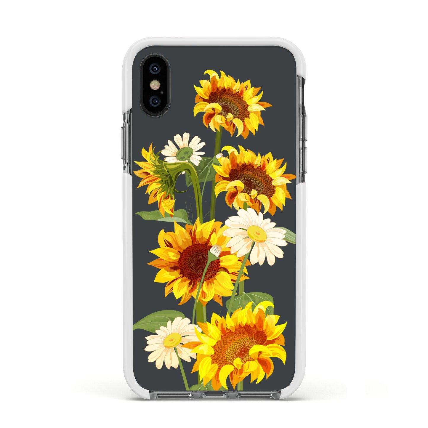 Sunflower Floral Apple iPhone Xs Impact Case White Edge on Black Phone