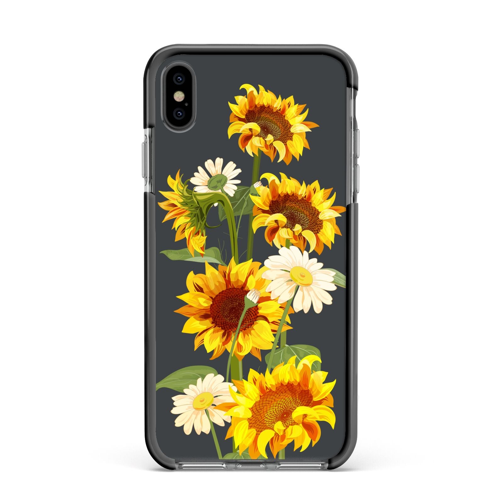 Sunflower Floral Apple iPhone Xs Max Impact Case Black Edge on Black Phone