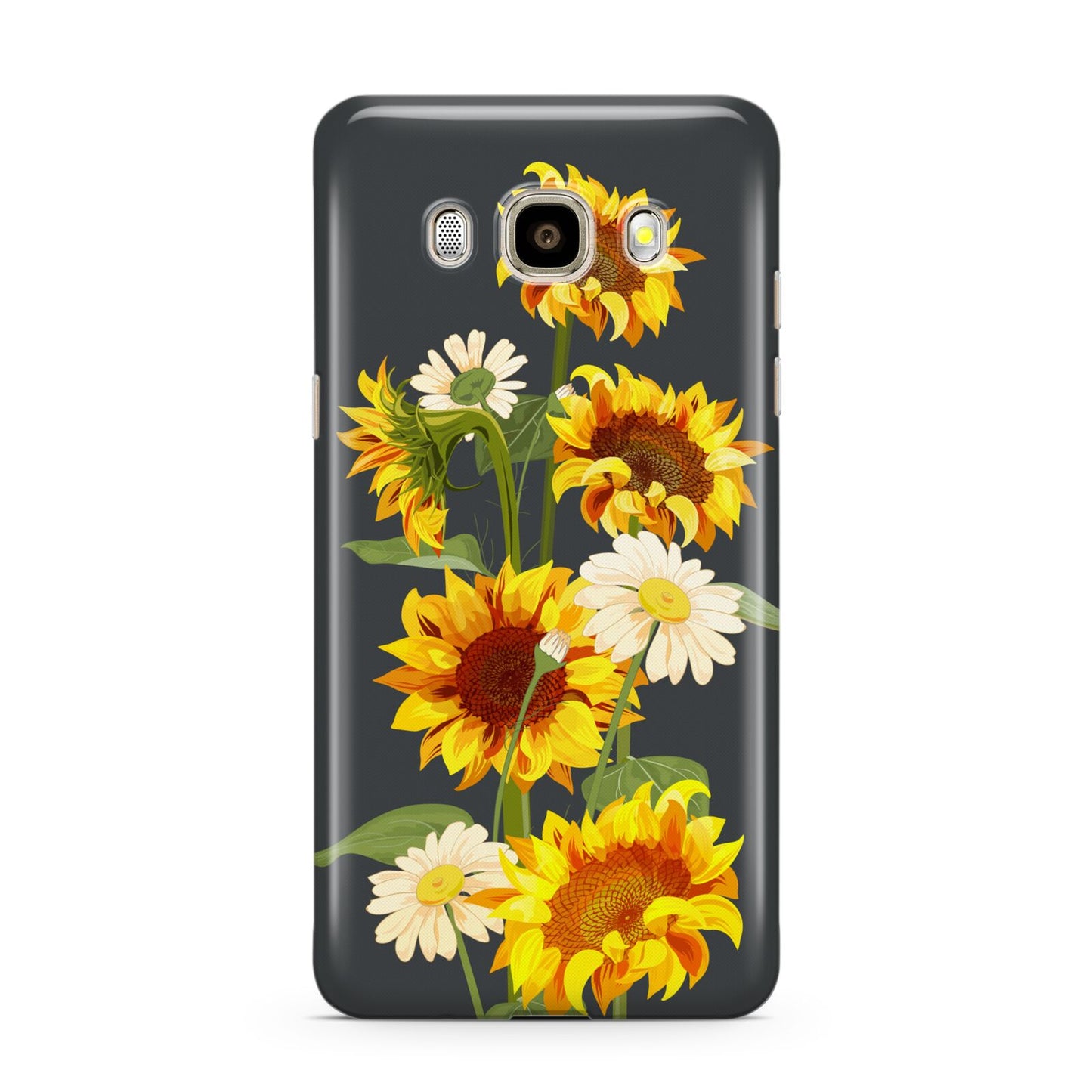 Sunflower Floral Samsung Galaxy J7 2016 Case on gold phone