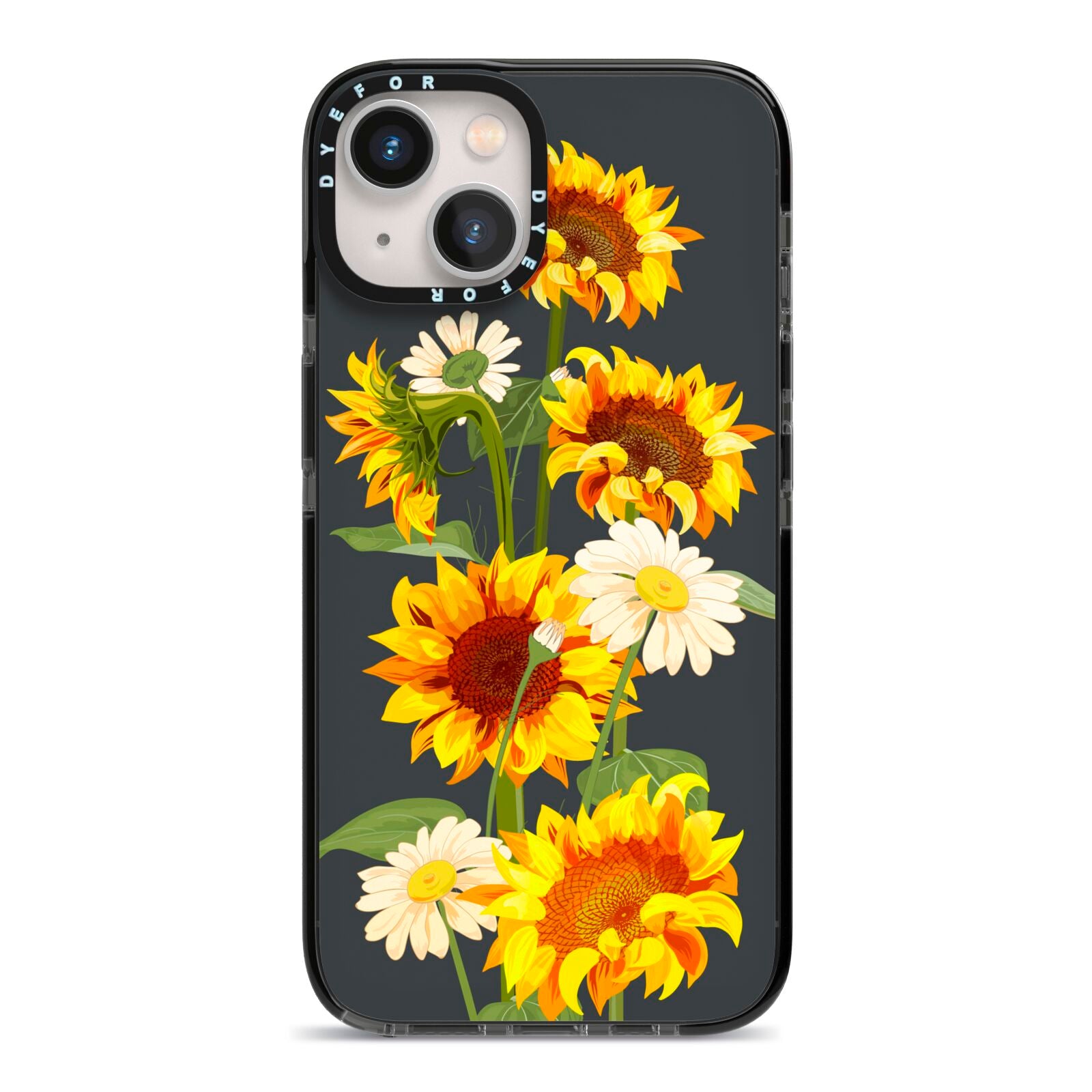 Sunflower Floral iPhone 13 Black Impact Case on Silver phone