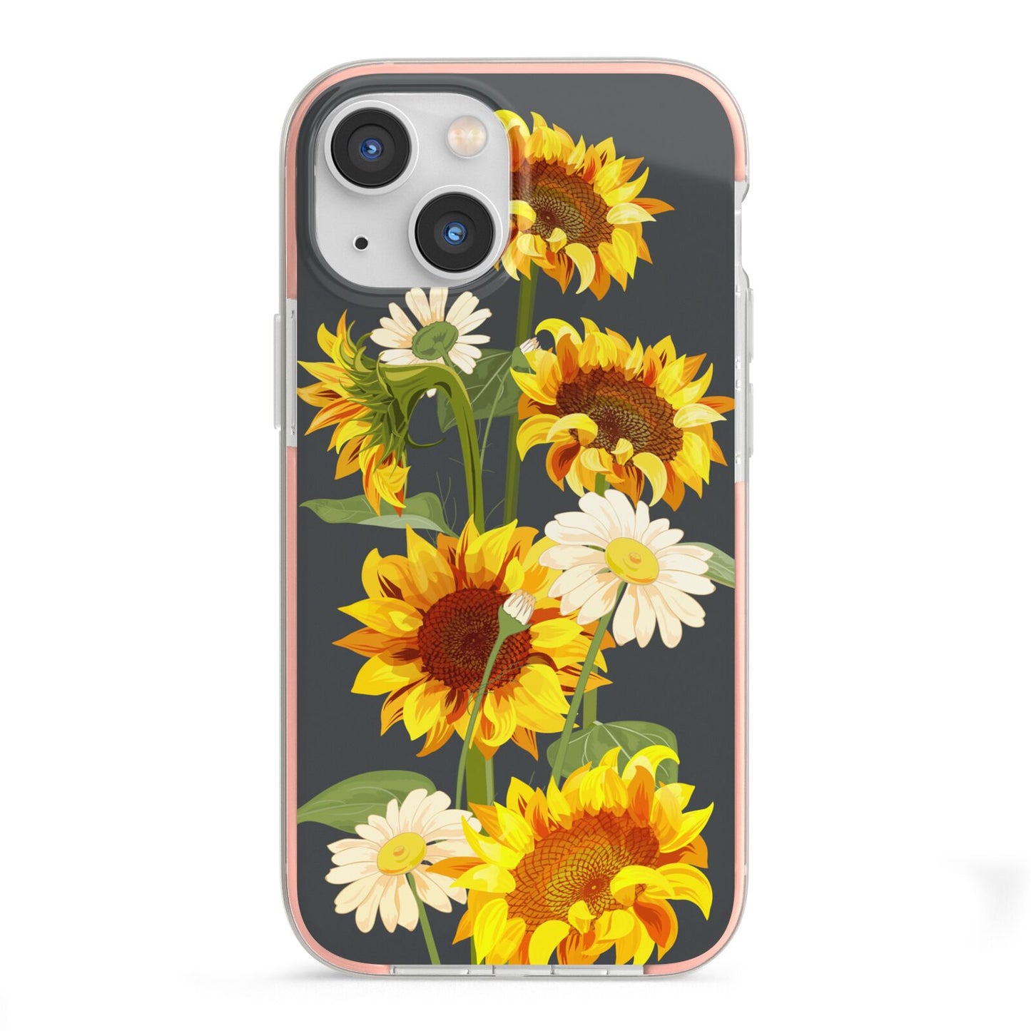 Sunflower Floral iPhone 13 Mini TPU Impact Case with Pink Edges