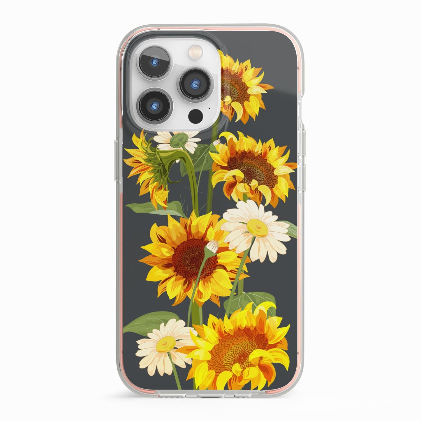 Sunflower Floral iPhone 13 Pro TPU Impact Case with Pink Edges