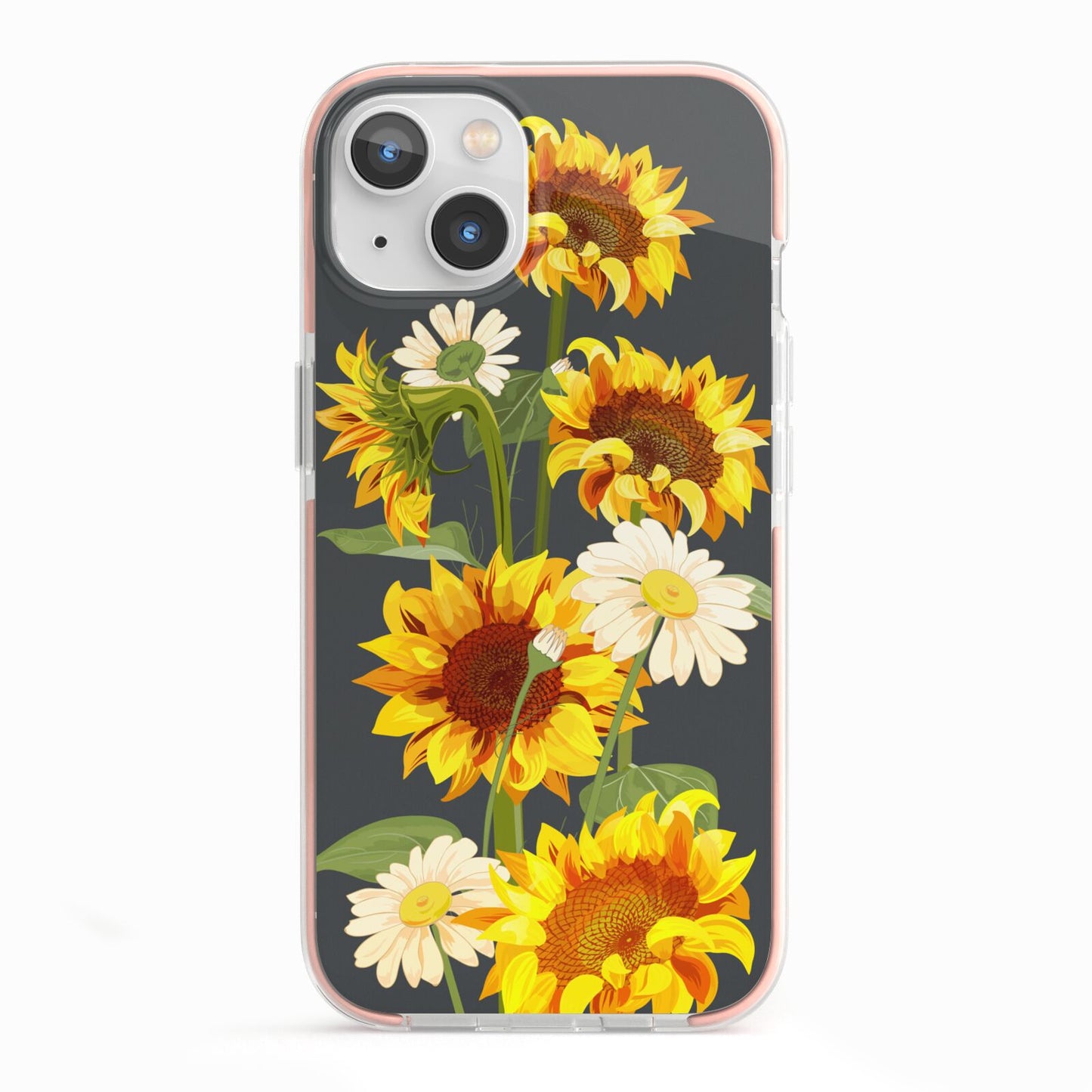 Sunflower Floral iPhone 13 TPU Impact Case with Pink Edges