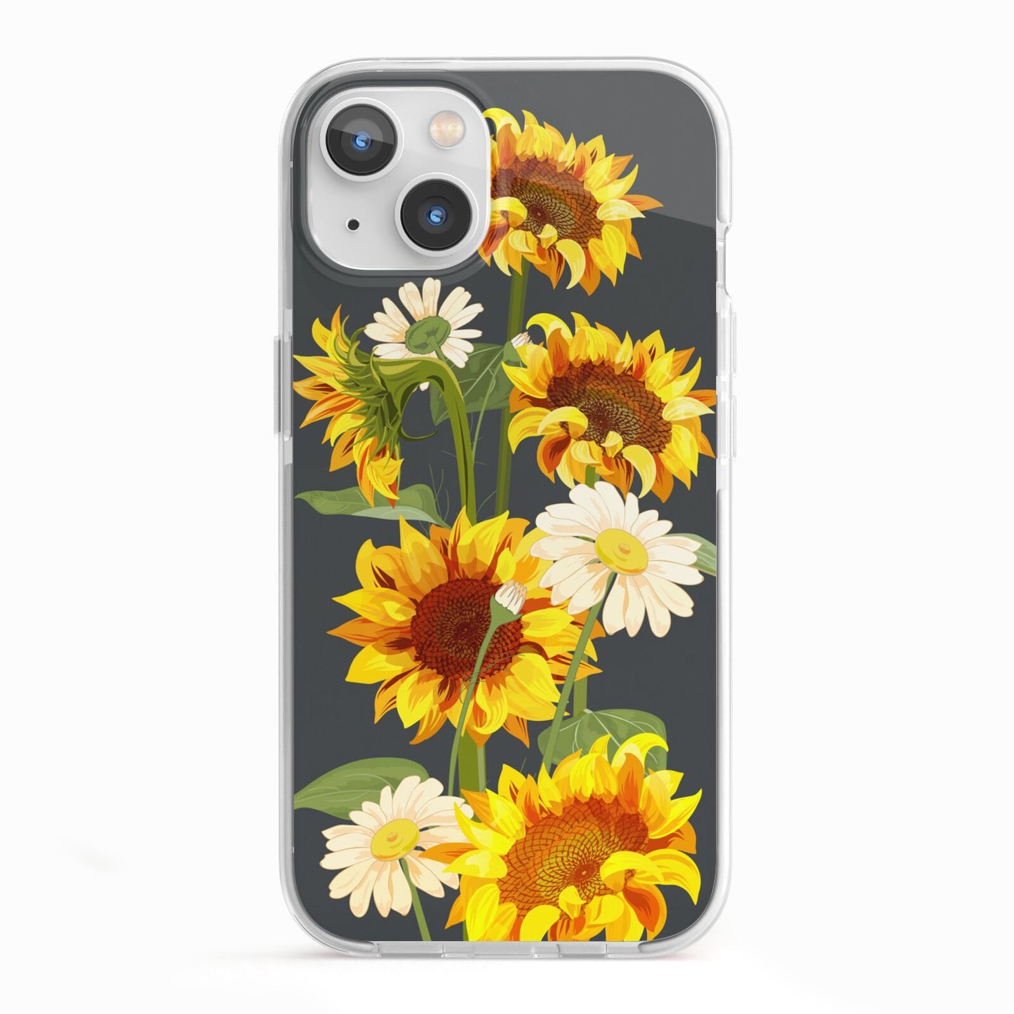 Sunflower Floral iPhone 13 TPU Impact Case with White Edges