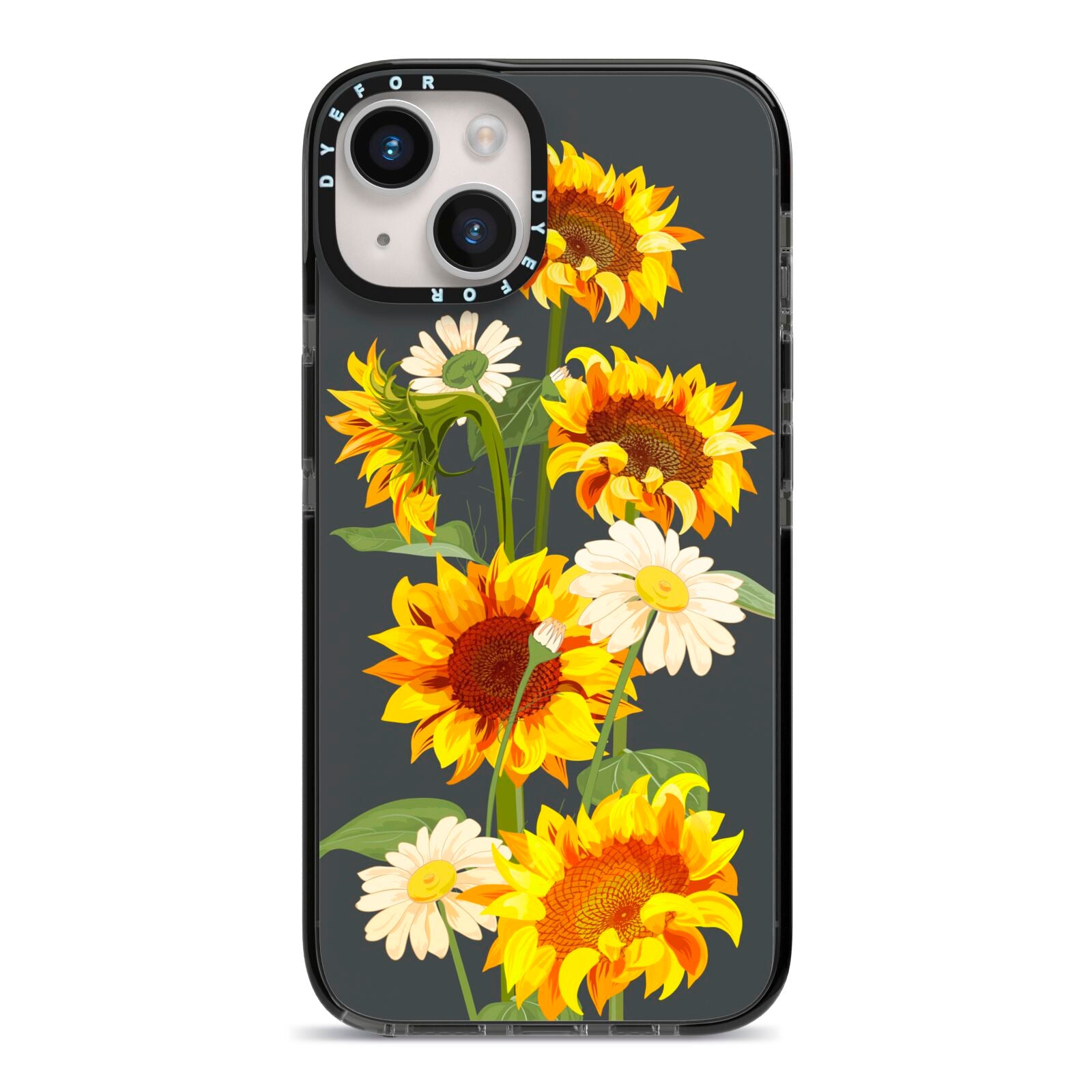 Sunflower Floral iPhone 14 Black Impact Case on Silver phone