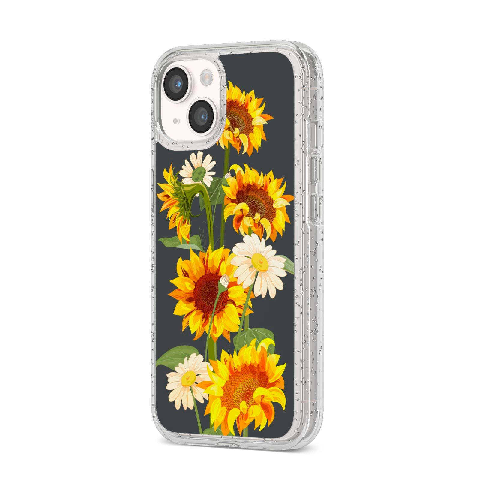 Sunflower Floral iPhone 14 Glitter Tough Case Starlight Angled Image