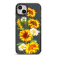 Sunflower Floral iPhone 14 Plus Black Impact Case on Silver phone