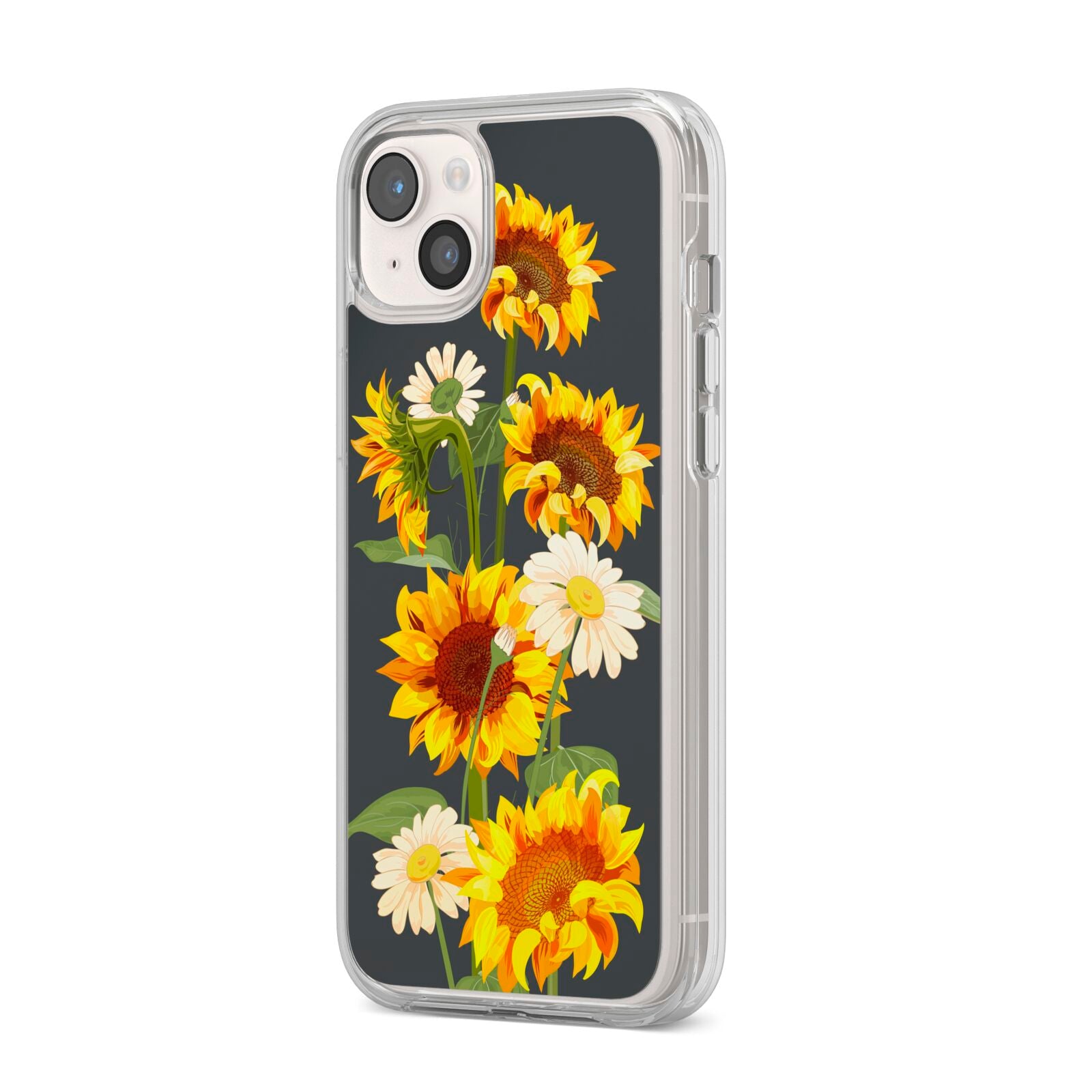 Sunflower Floral iPhone 14 Plus Clear Tough Case Starlight Angled Image