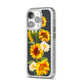 Sunflower Floral iPhone 14 Pro Clear Tough Case Silver Angled Image