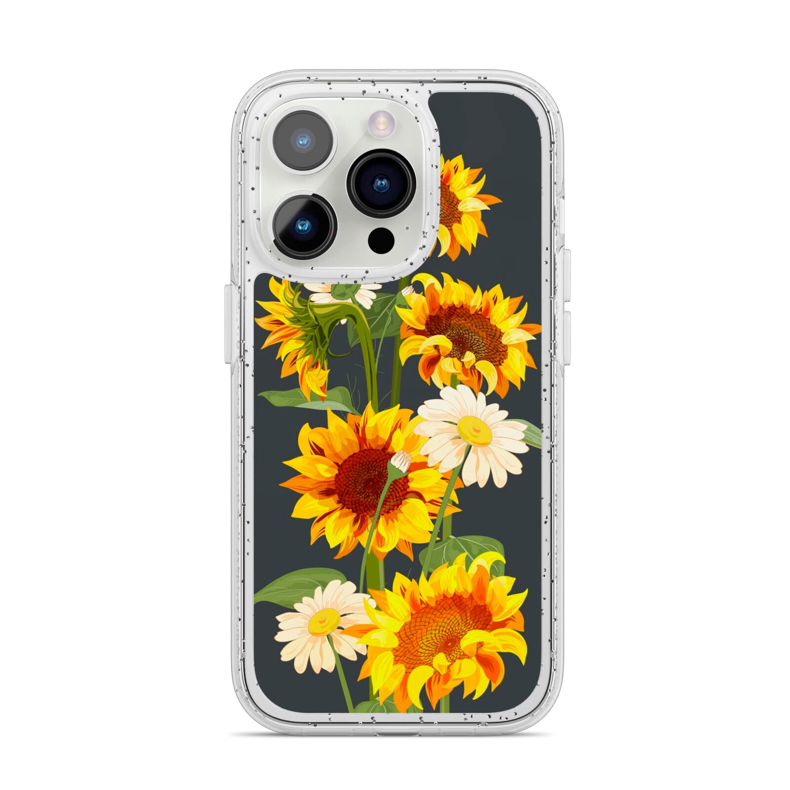 Sunflower Floral iPhone 14 Pro Glitter Tough Case Silver