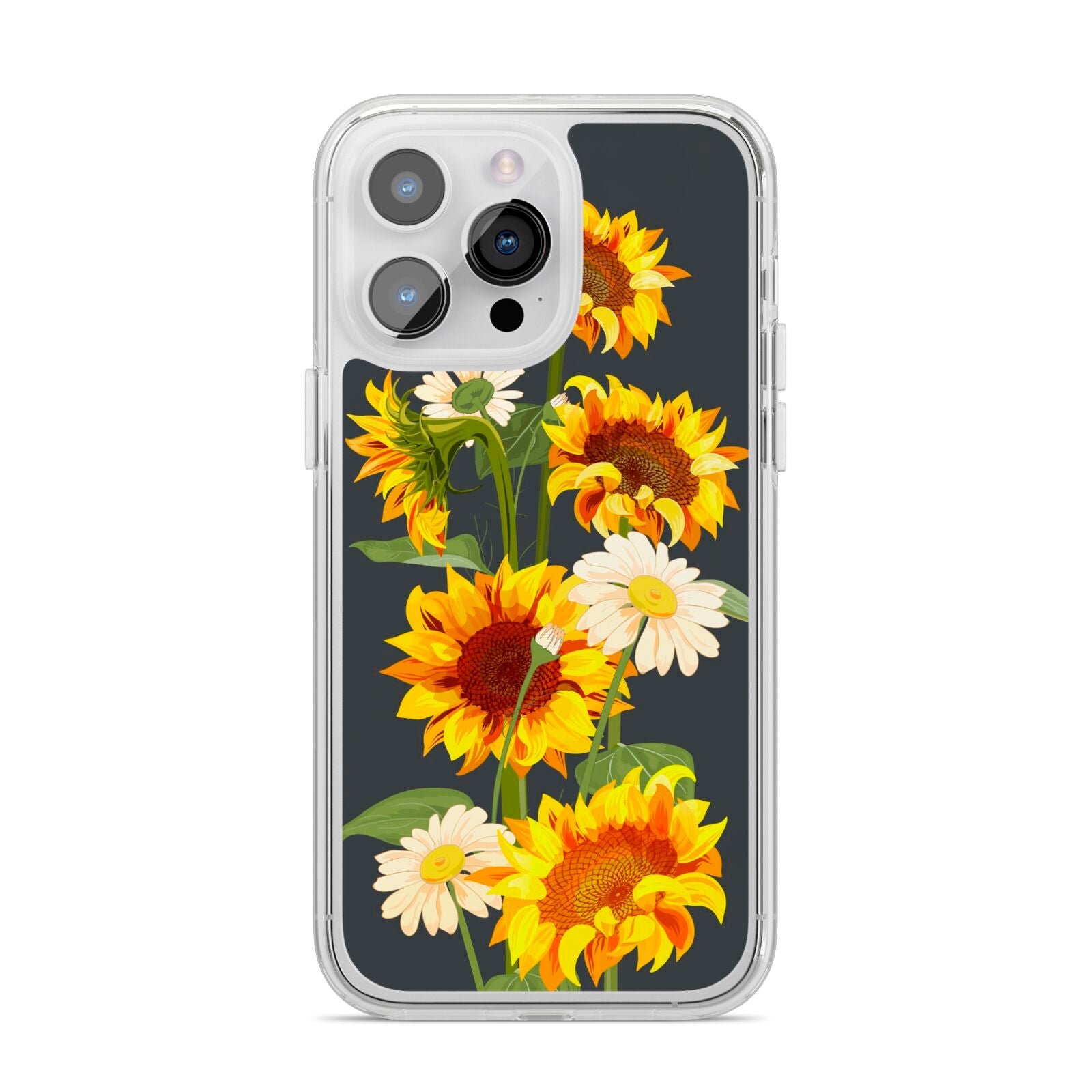 Sunflower Floral iPhone 14 Pro Max Clear Tough Case Silver
