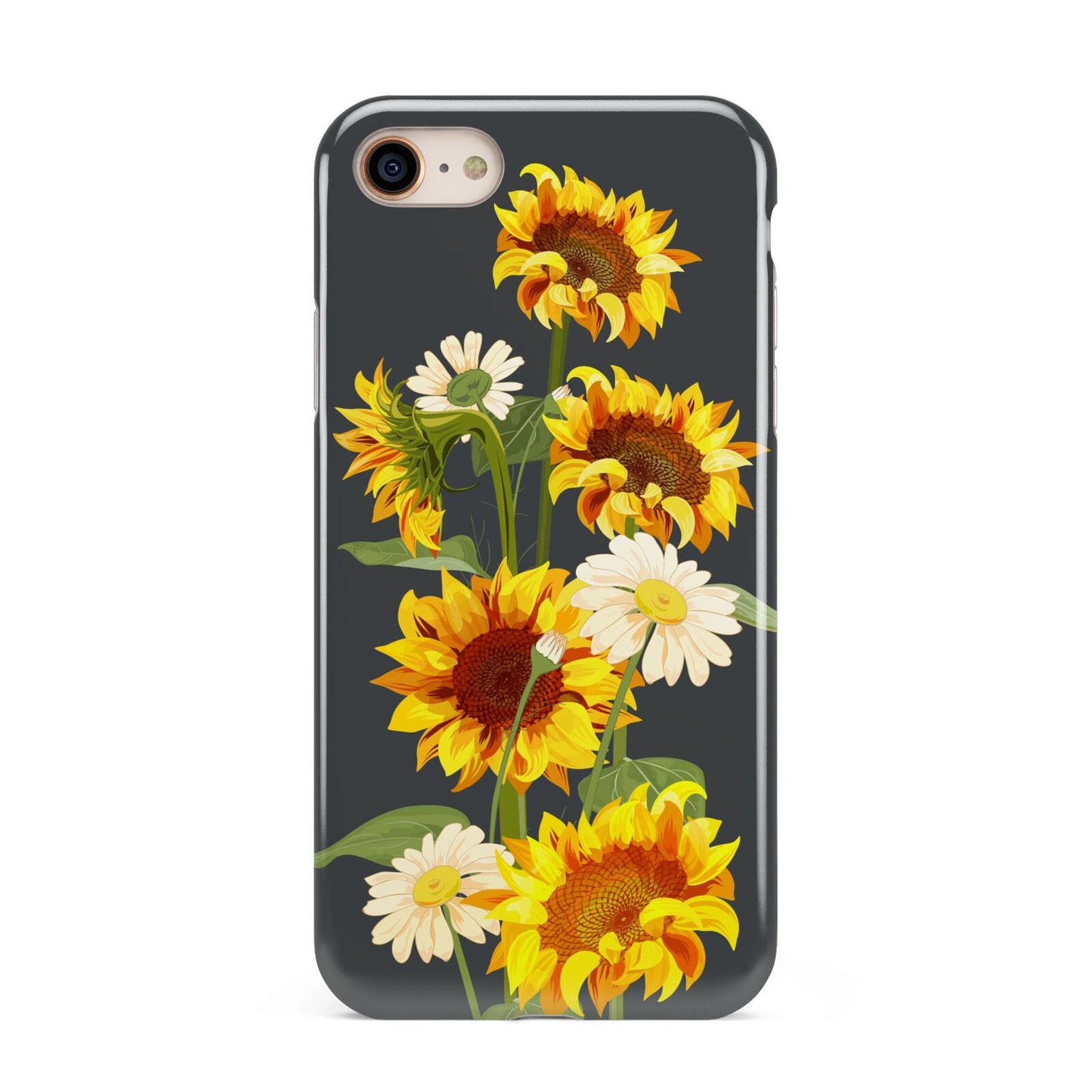 Sunflower Floral iPhone 8 3D Tough Case on Gold Phone