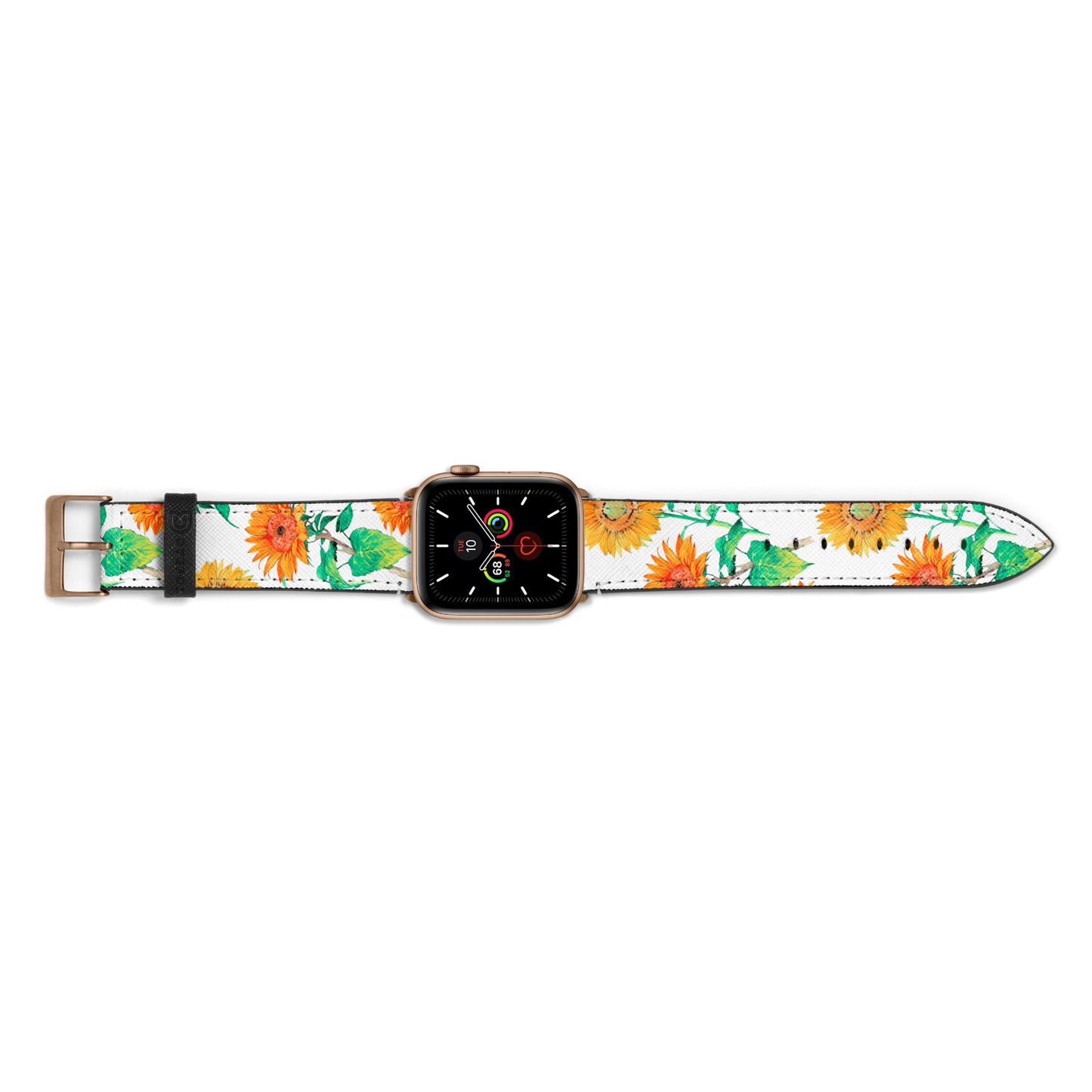 Sunflower Pattern Apple Watch Strap Landscape Image Gold Hardware