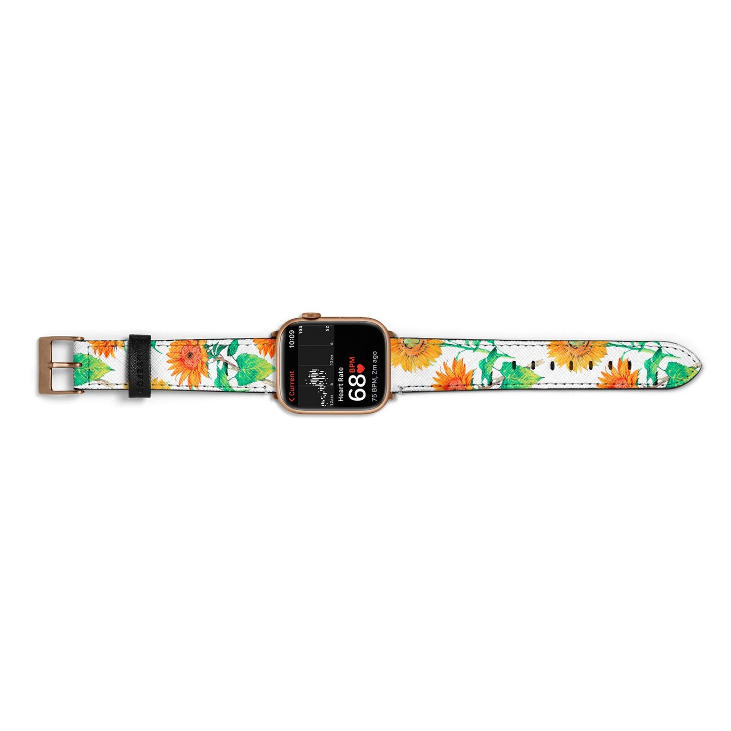 Sunflower Pattern Apple Watch Strap Size 38mm Landscape Image Gold Hardware