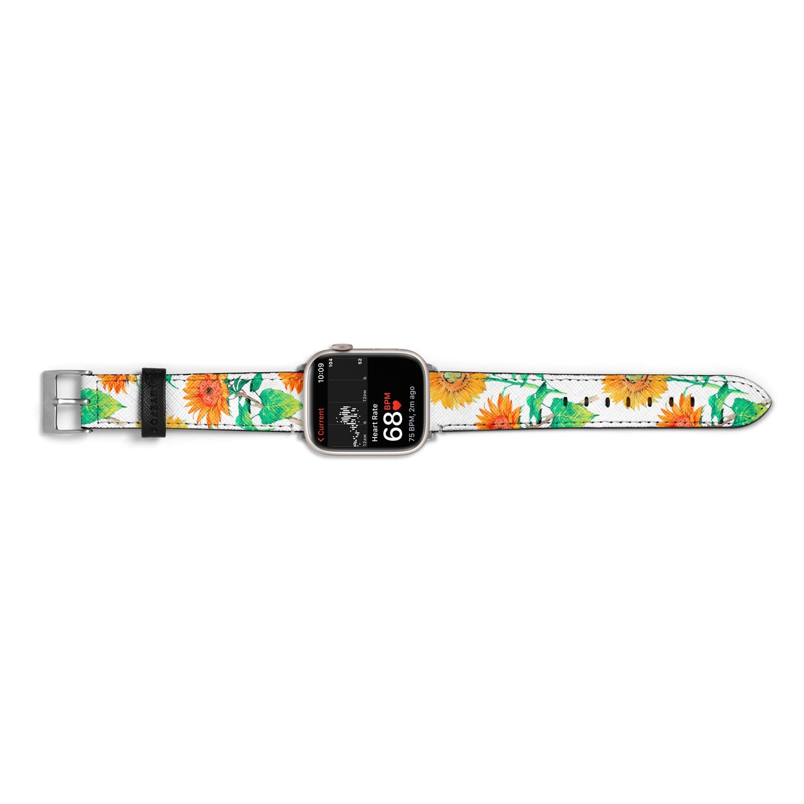 Sunflower Pattern Apple Watch Strap Size 38mm Landscape Image Silver Hardware