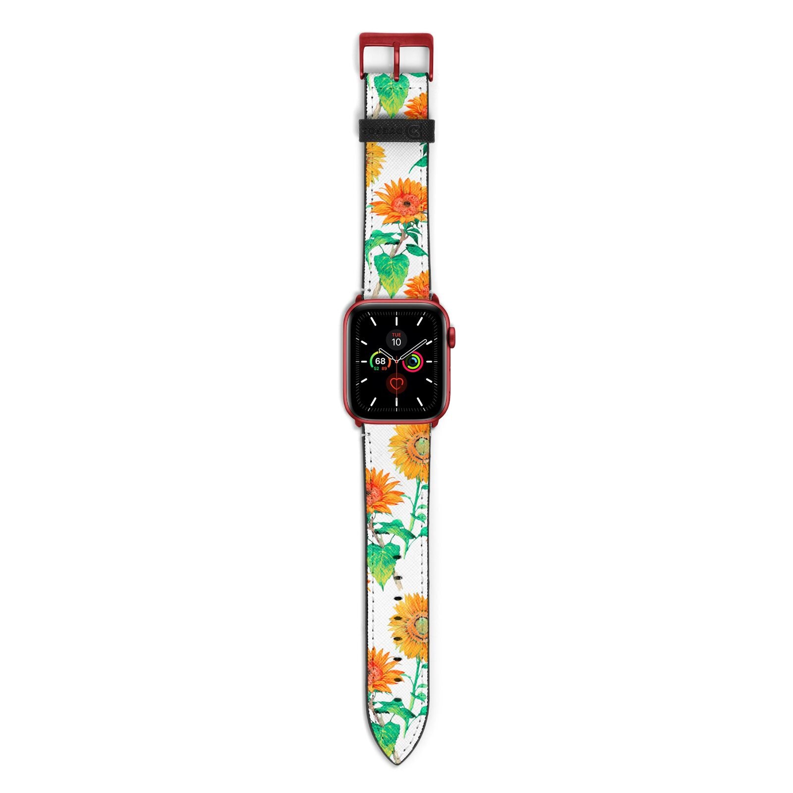 Sunflower Pattern Apple Watch Strap with Red Hardware