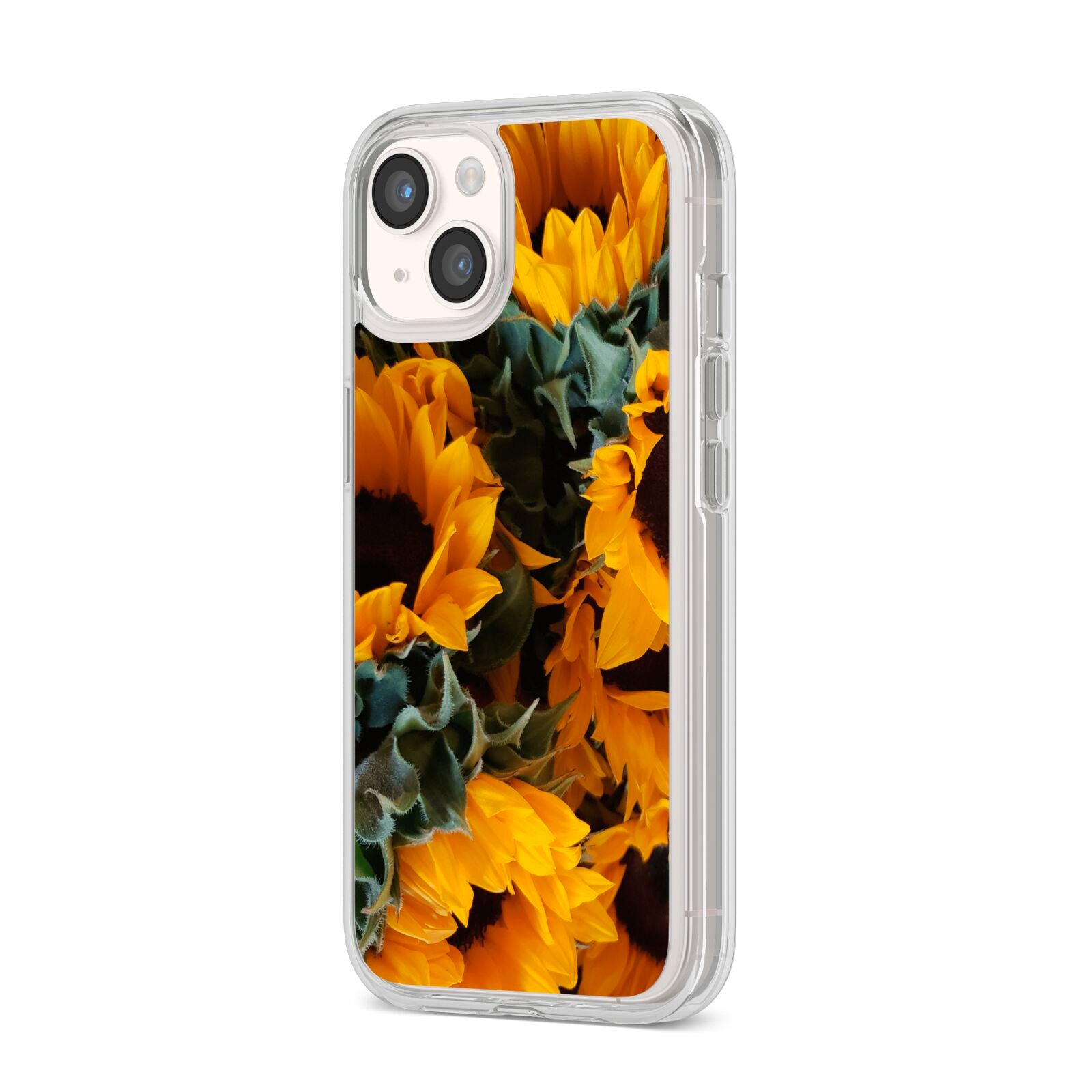 Sunflower iPhone 14 Clear Tough Case Starlight Angled Image