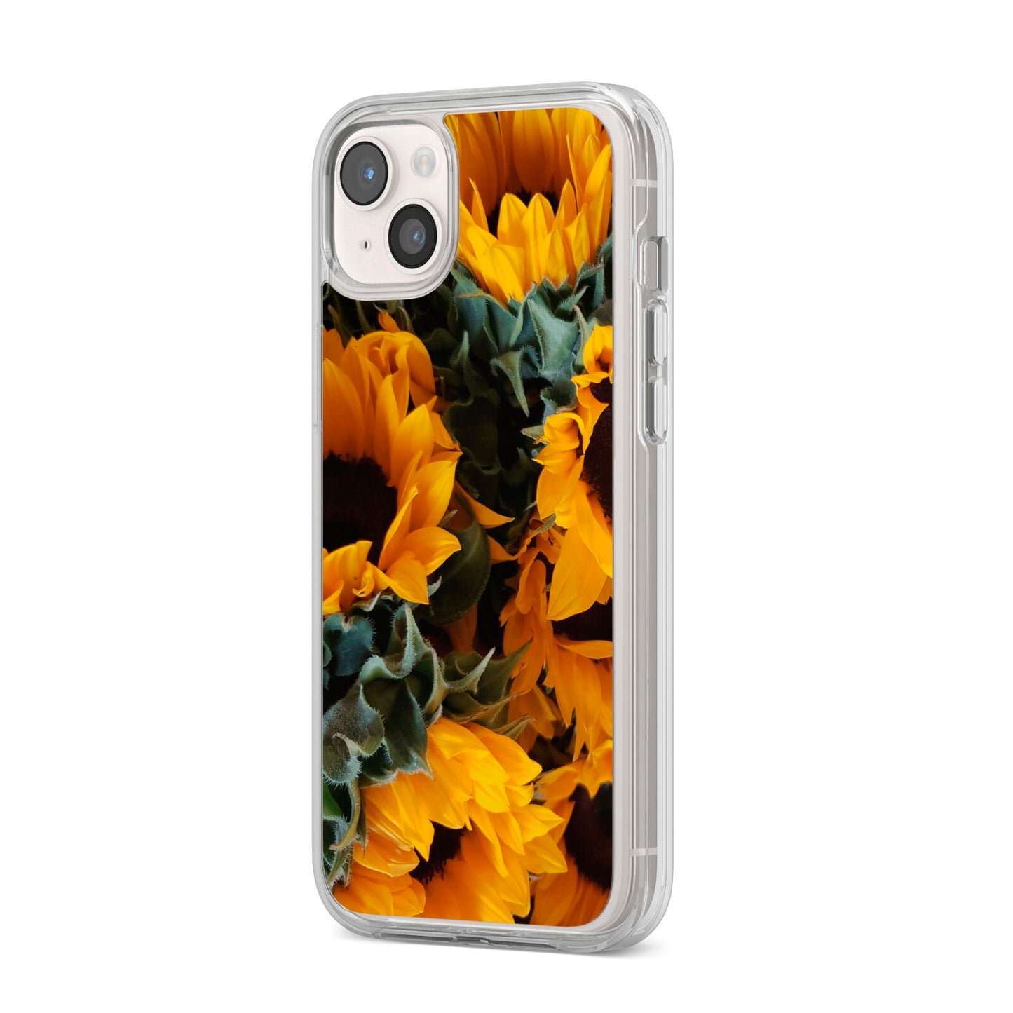 Sunflower iPhone 14 Plus Clear Tough Case Starlight Angled Image