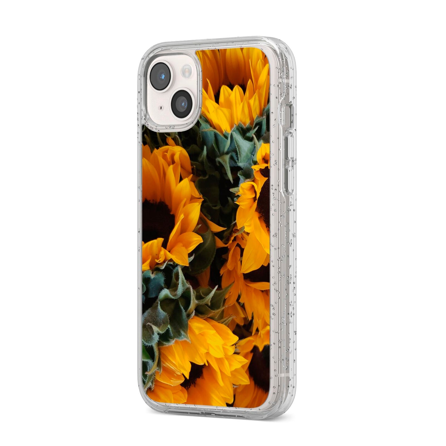 Sunflower iPhone 14 Plus Glitter Tough Case Starlight Angled Image