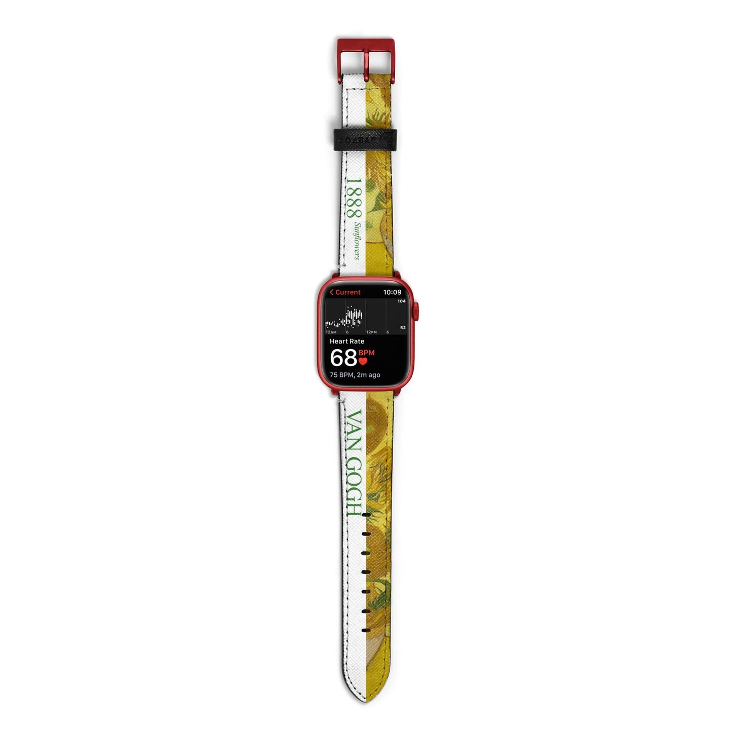 Sunflowers By Van Gogh Apple Watch Strap Size 38mm with Red Hardware