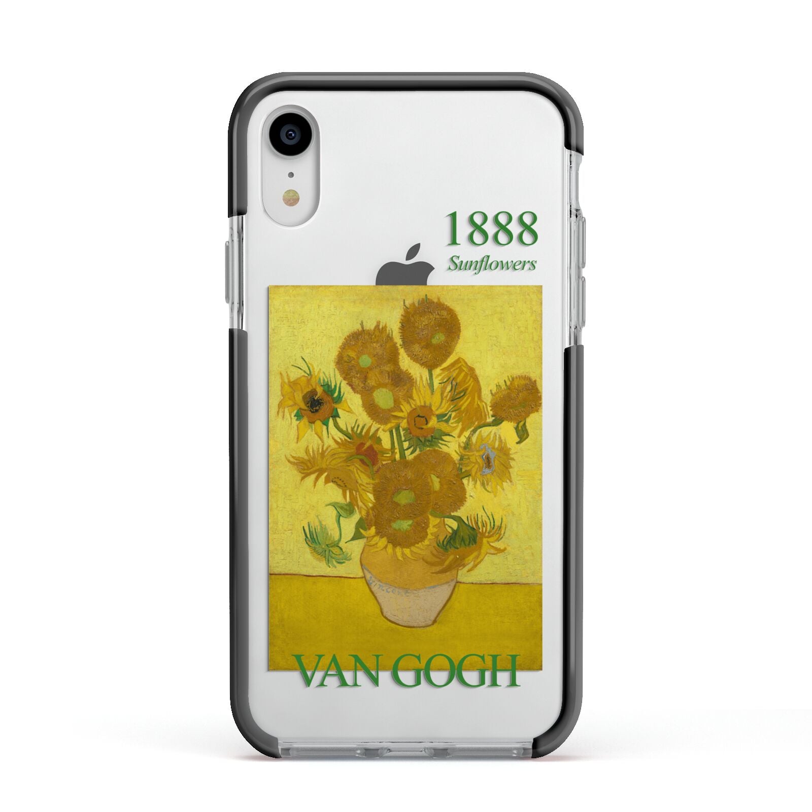 Sunflowers By Van Gogh Apple iPhone XR Impact Case Black Edge on Silver Phone