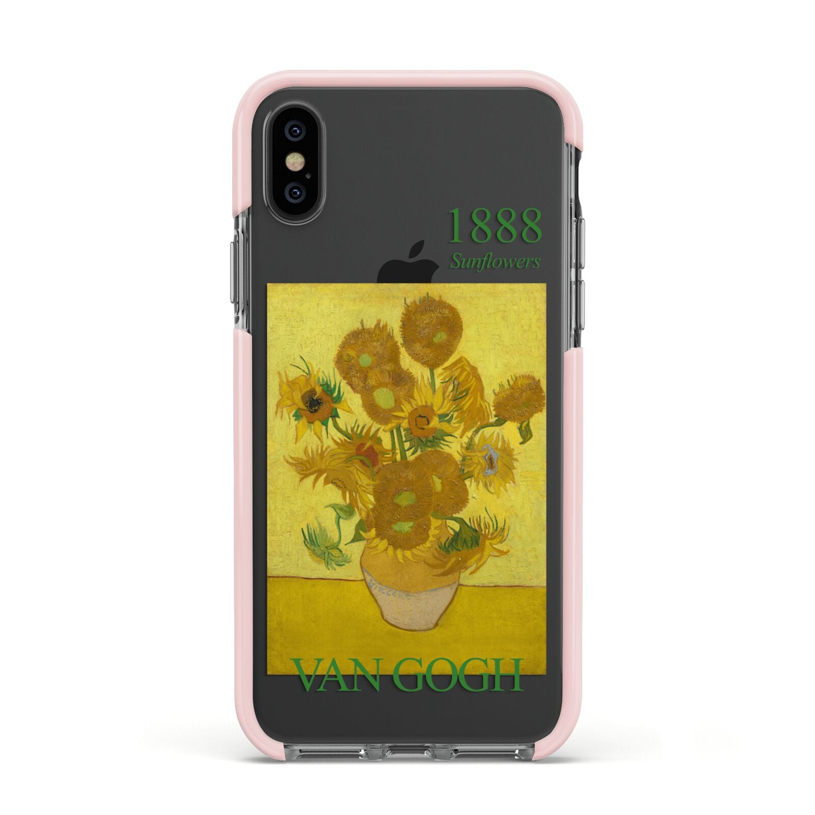 Sunflowers By Van Gogh Apple iPhone Xs Impact Case Pink Edge on Black Phone