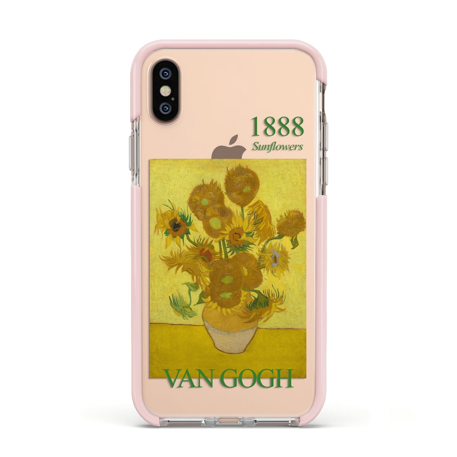 Sunflowers By Van Gogh Apple iPhone Xs Impact Case Pink Edge on Gold Phone