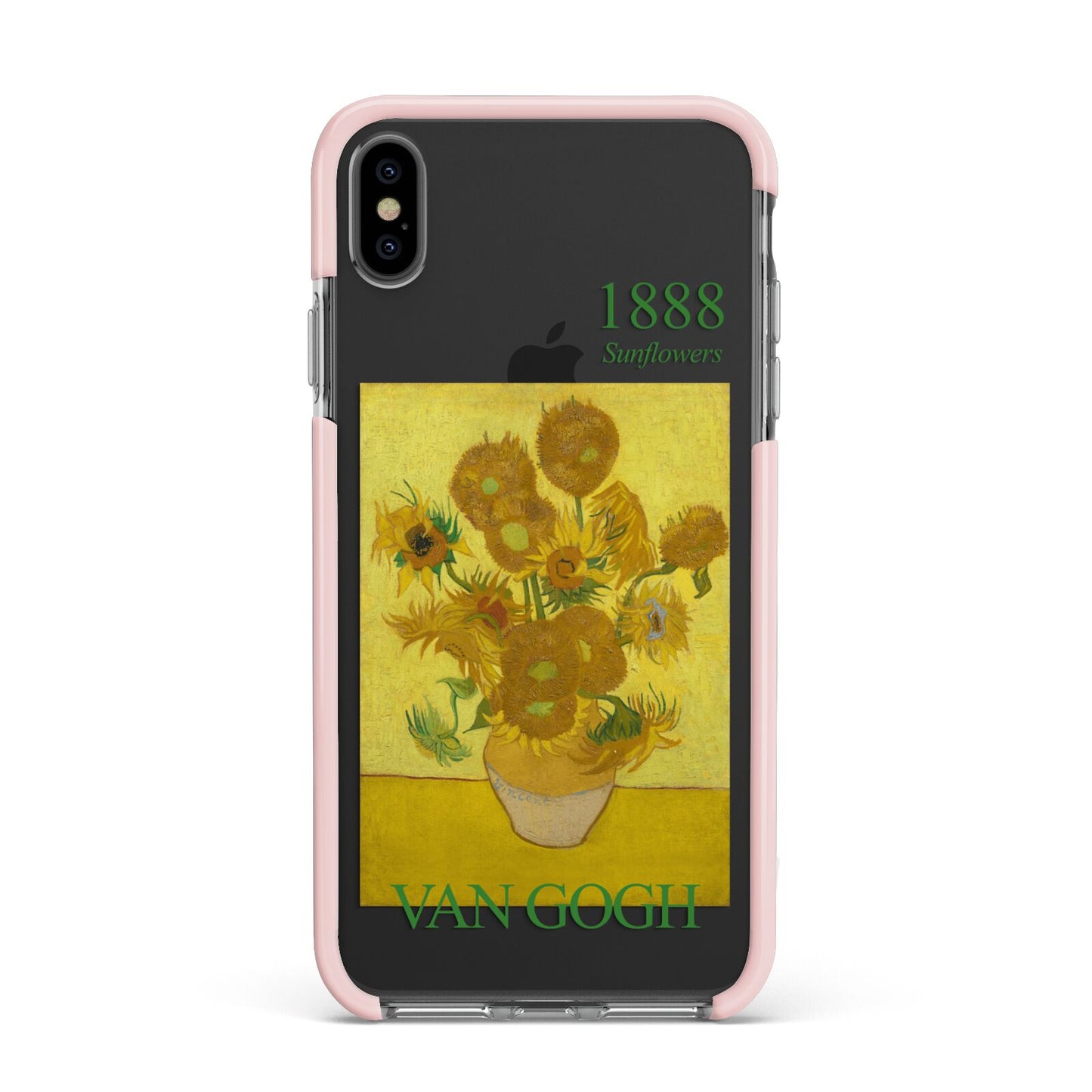 Sunflowers By Van Gogh Apple iPhone Xs Max Impact Case Pink Edge on Black Phone