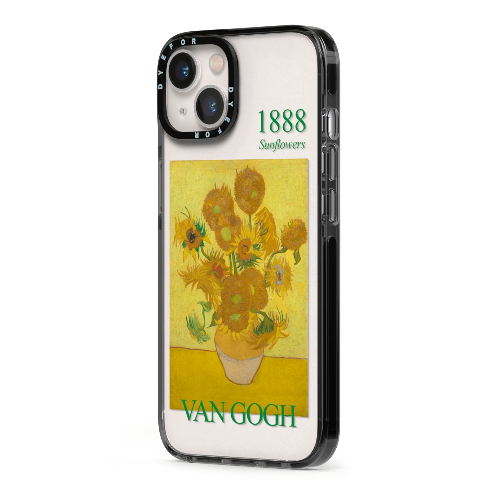 Sunflowers By Van Gogh iPhone 13 Black Impact Case Side Angle on Silver phone