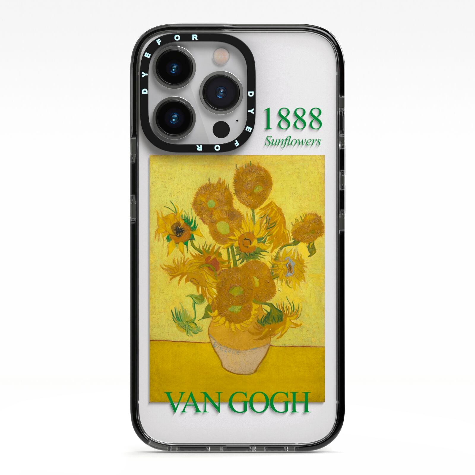 Sunflowers By Van Gogh iPhone 13 Pro Black Impact Case on Silver phone