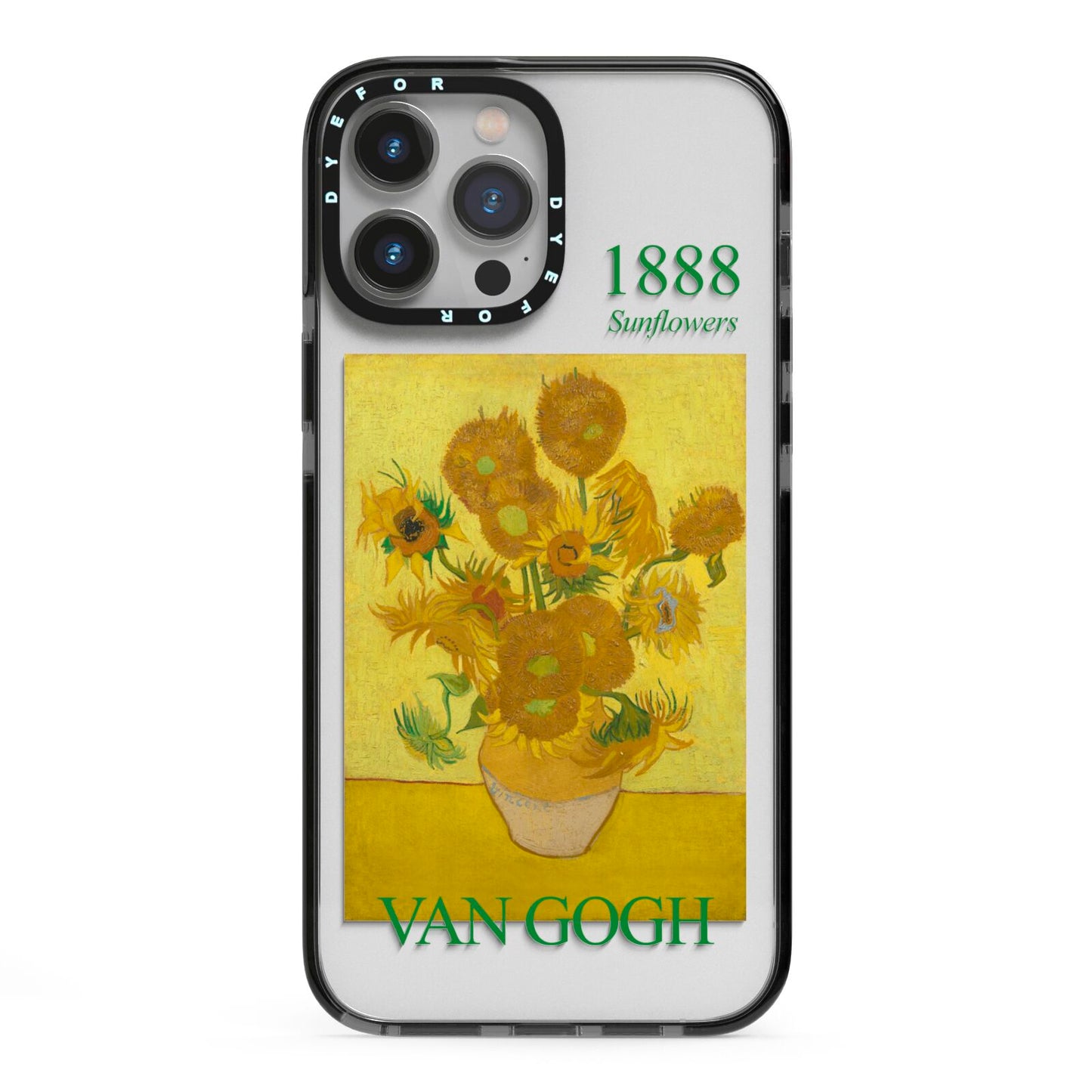 Sunflowers By Van Gogh iPhone 13 Pro Max Black Impact Case on Silver phone