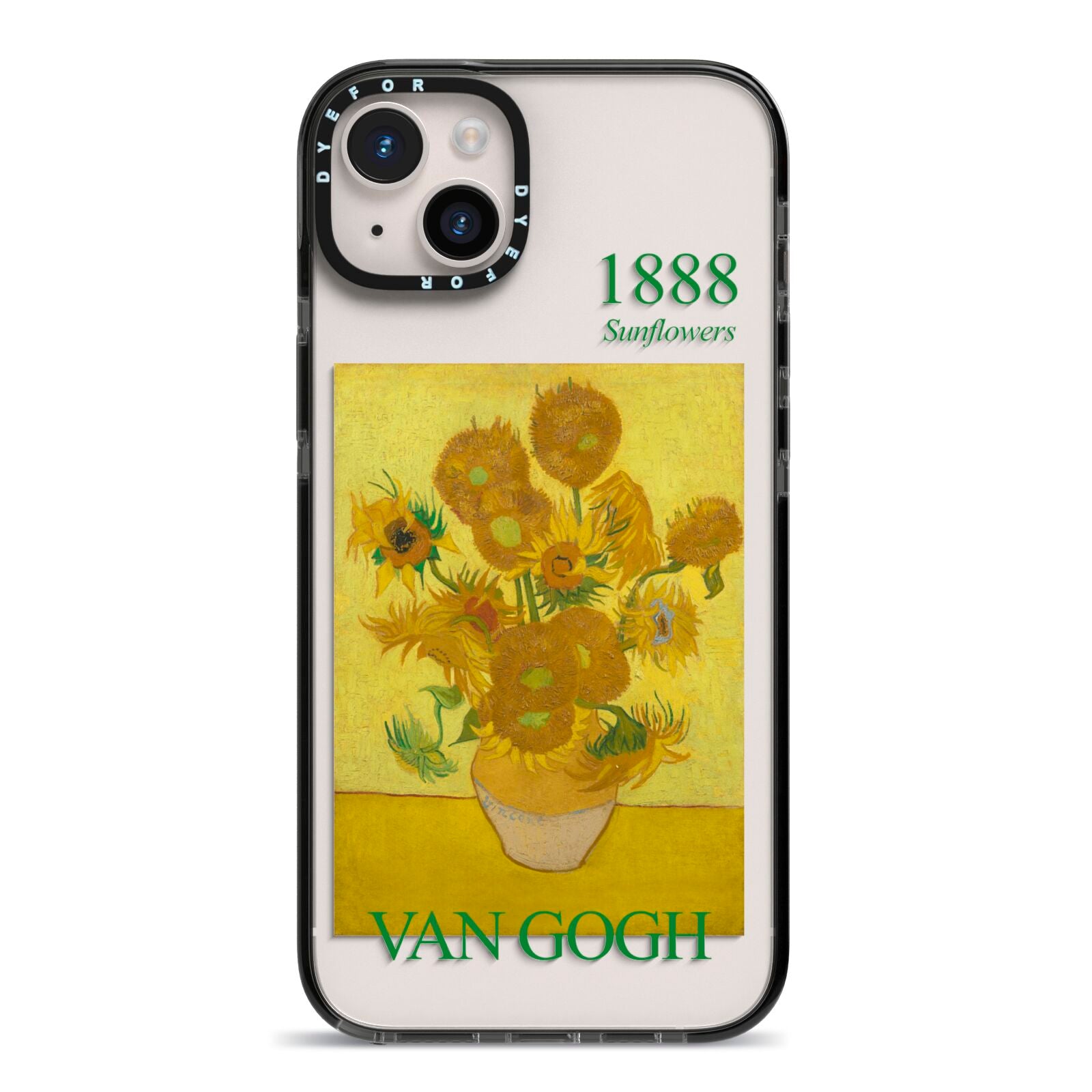 Sunflowers By Van Gogh iPhone 14 Plus Black Impact Case on Silver phone