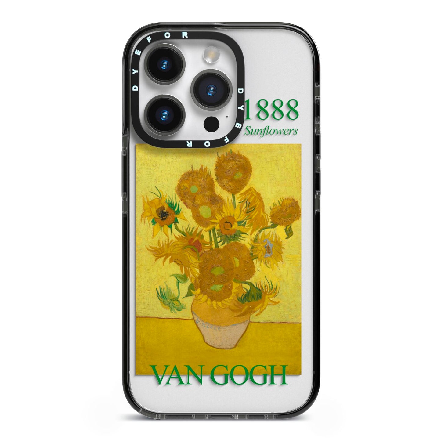 Sunflowers By Van Gogh iPhone 14 Pro Black Impact Case on Silver phone